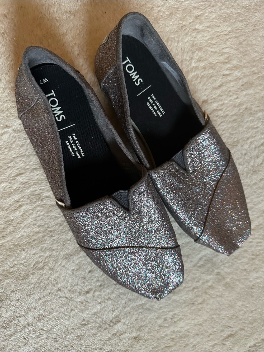 TOMS Glitter Pointed Loafers - Silver Sparkle